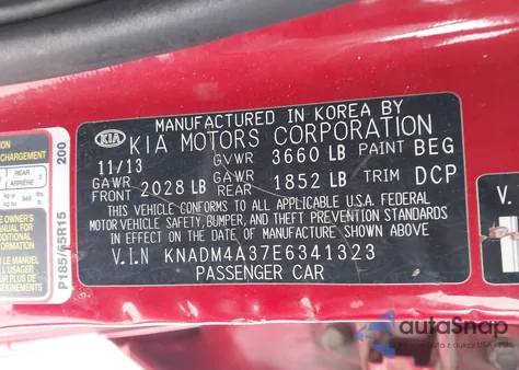 2014 Kia Rio Lx из США, поврежденный, VIN KNADM4A37E6341323